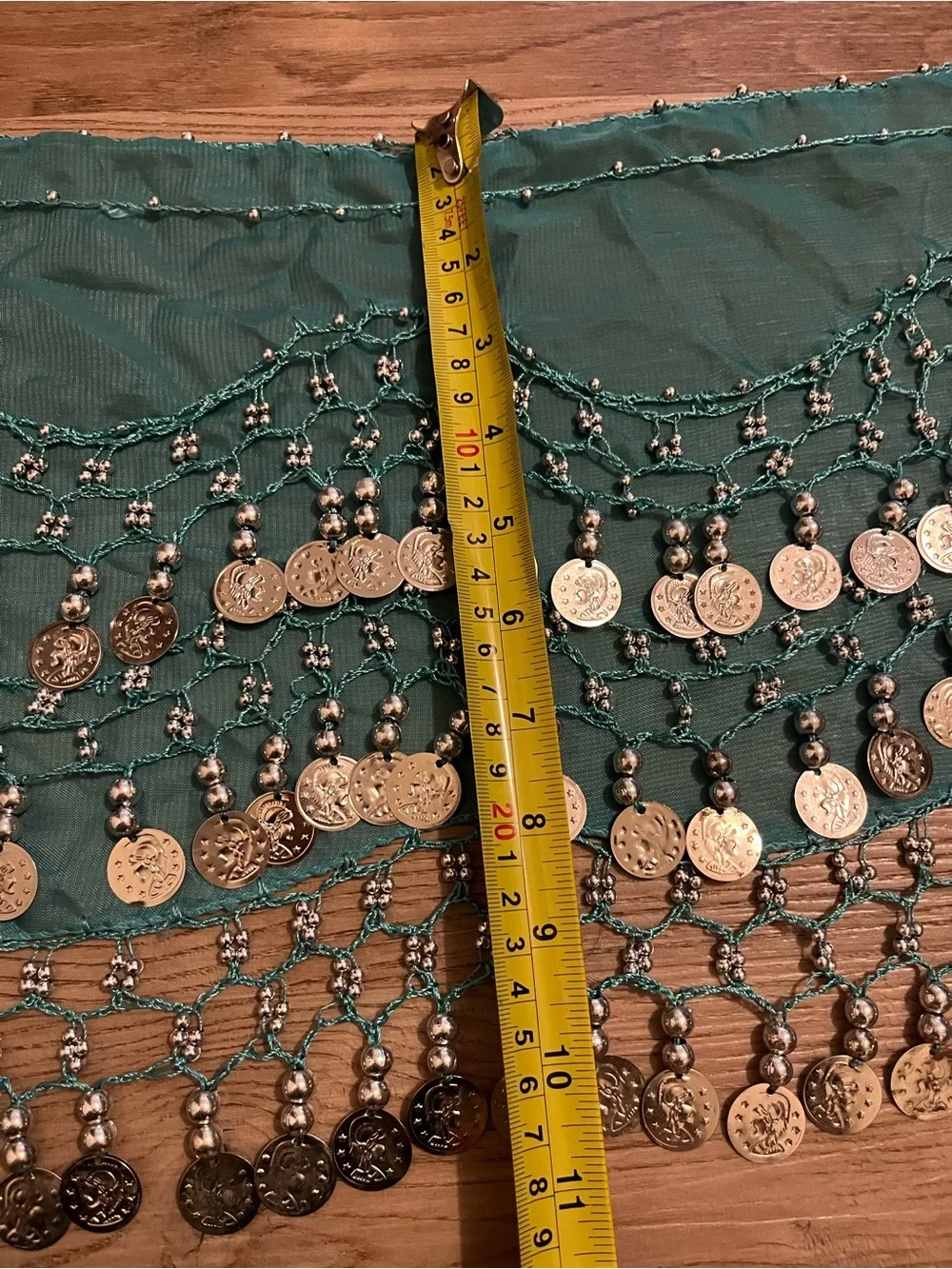 Teal Coin Fringe Belly Dance Hip Scarf